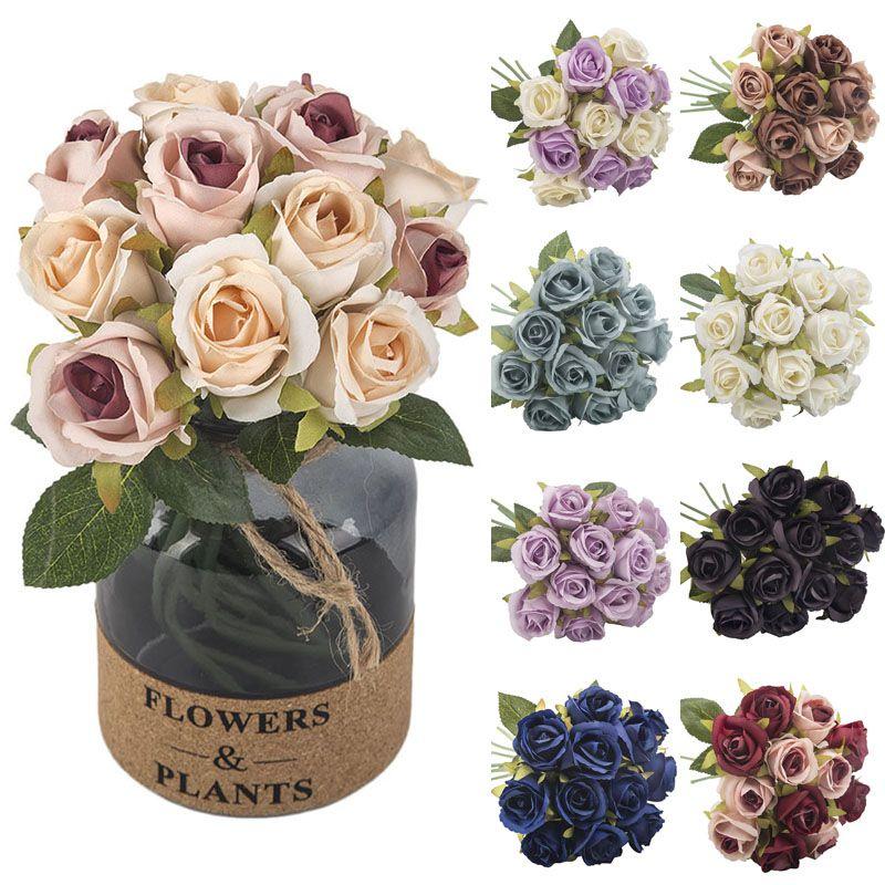 12head Artificial Rose Bouquet Silk Flowers Wedding Party Home Decoration