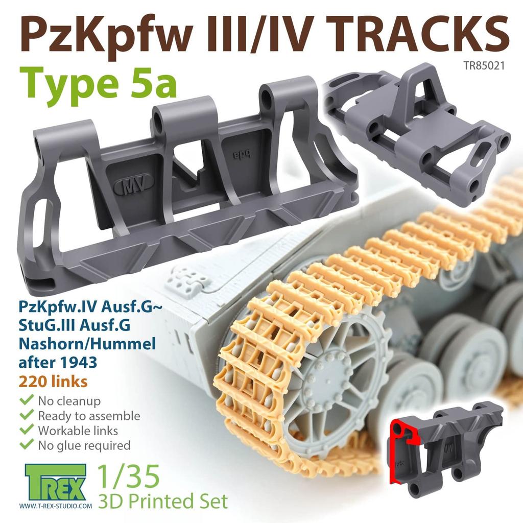 T-Rex Studio 1/35 WWII German Type 5a Tracks for III/IV Tanks, Plastic Model Kit Parts TR85021, Molded In Color