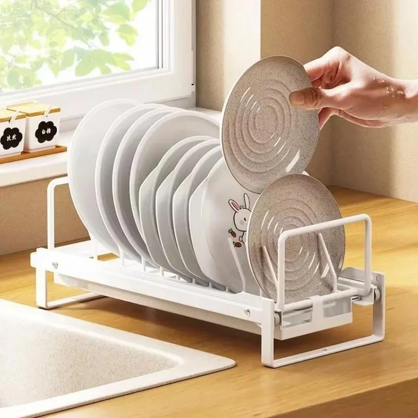

Plate Storage Rack Single Layer Bowl and Tray Storage Can Dish Rack for Dish Pot Lid Drain Holder Kitchen Organizer Shelf Dish-White