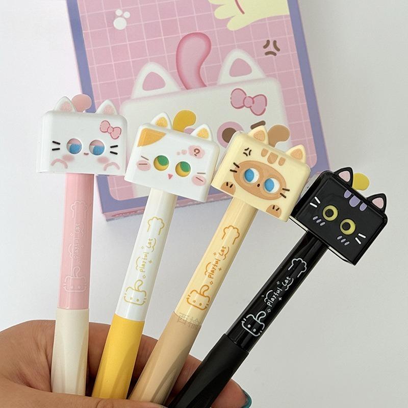 Kawai Stationery Cube Paipai Changing Face Kitten Fun Decompression Creative Press Pen 0.5 Quick Drying Gel Pen Office Lovely