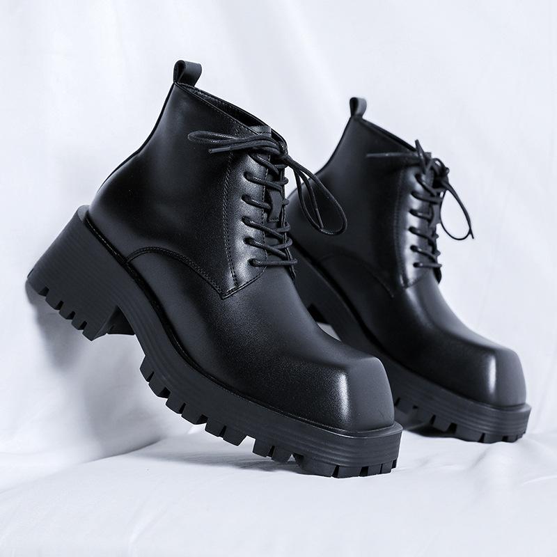 

Высокие ботинки Мартин мужские осень 2025 новые ботинки в британском стиле на толстой подошве мужские ботинки-локомотивы с квадратным носком кожаные ботинки 2906-R 39 чёрный