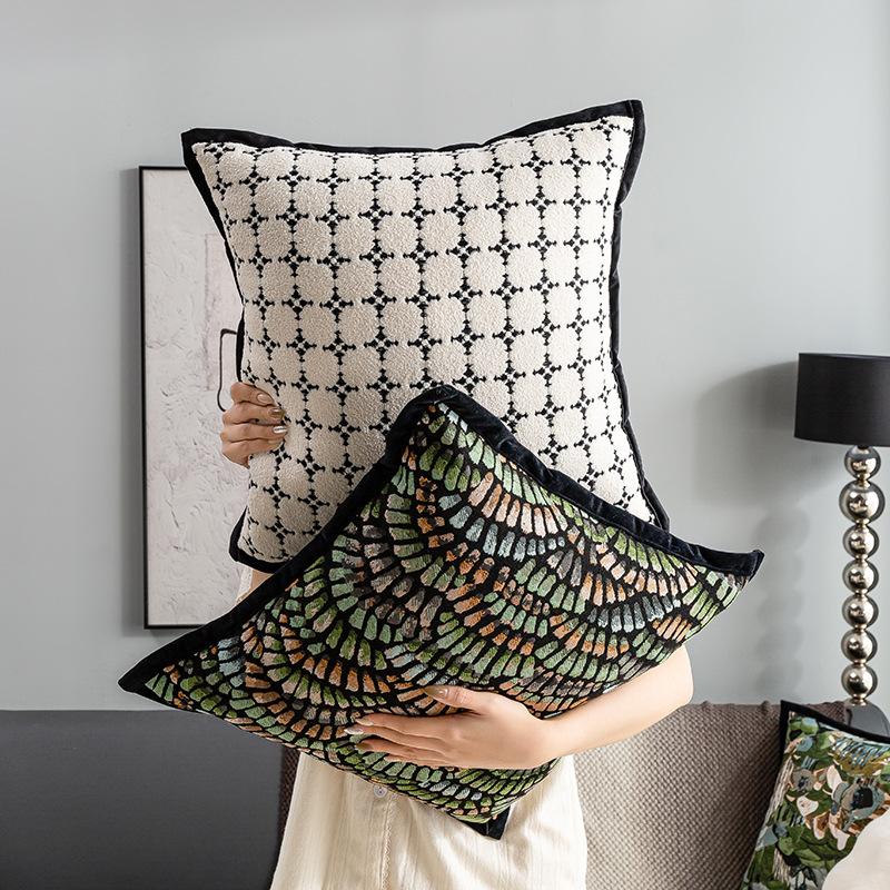Nordic Pillow Modern Simple Jacquard Cushion Cover 45x45cm Green Baroque Throw Pillow Cover Luxury Living Room Sofa Home Decor Pillowcase Without Core