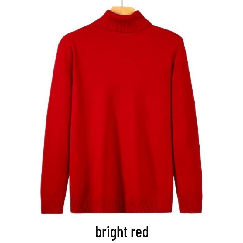 Men's Loose Plus Size High Neck Knit Sweater - Solid Color, Long Sleeve, Spring/Autumn/Winter