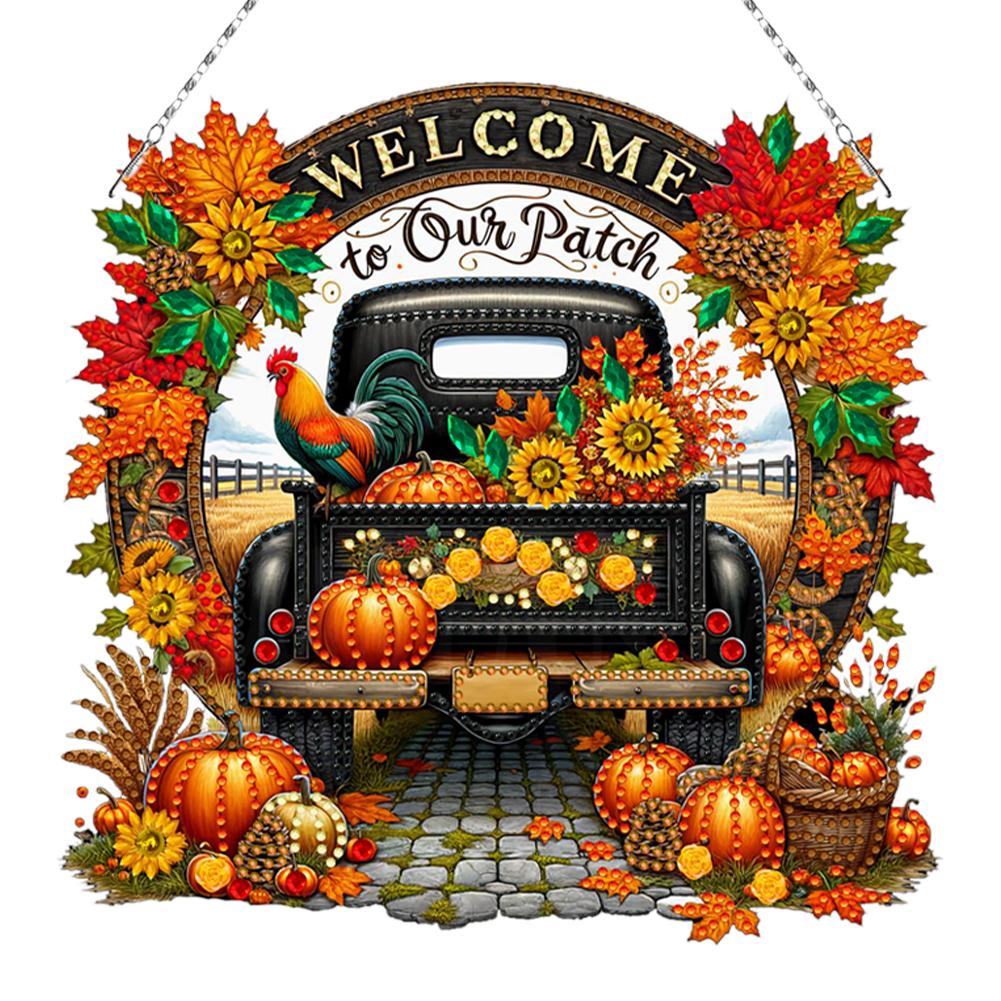 Herbst LKW 2D Flach DIY Hängende Diamantkunst-Kits Diamantmalerei Set Strass Diamantkunst Fensteranhänger Wand Tür Dekoration