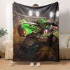 For Monster Truck,Grave Digger,Night Race-Themed Flannel Blanket, Glam Style, Digital Print, All-Season Comfort, Tear-Resistant, Knitted Cra