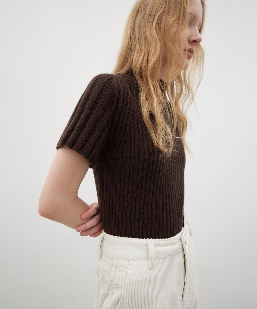 Leuba Fine Wool Half-Neck Knit - Choco Brown