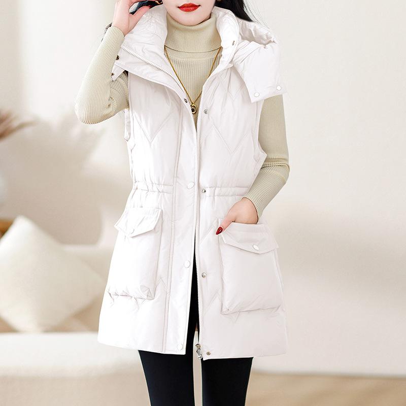 

Женский осенне-зимний ветрозащитный длинный жилет без рукавов с капюшоном, верхняя одежда, куртка-пуховик, парки с хлопковой подкладкой, жилет XL бежевый