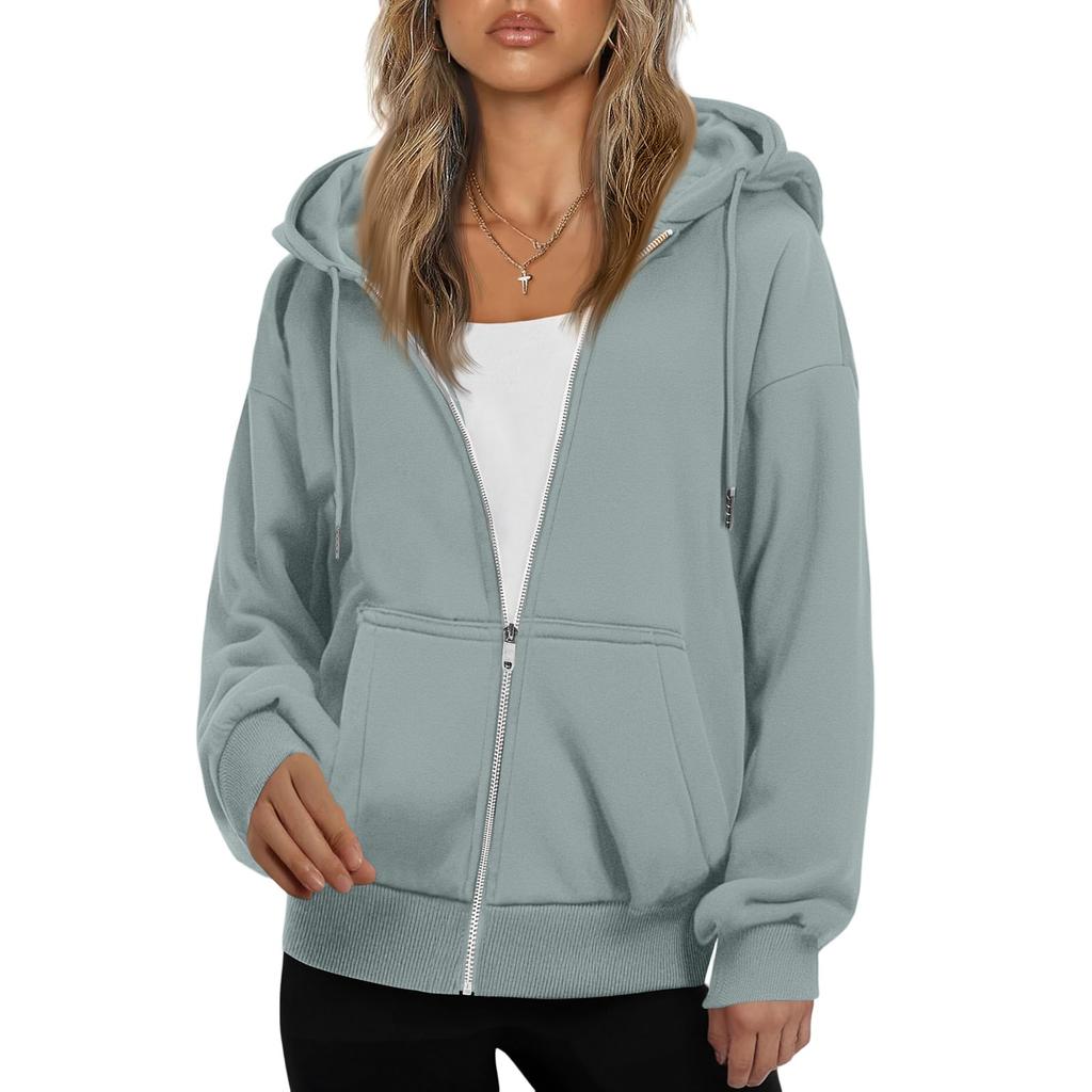 Women's Fashionable Loose Fleece Hooded Casual Cardigan With Zipper Sweatshirt