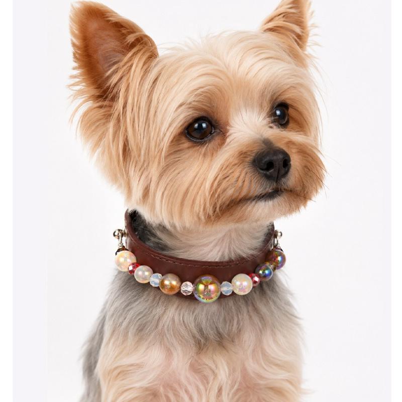 DIY Pearl Pet Collar Adjustable Leather Collar for Cats & Small Dogs Necklace Pet Accessories