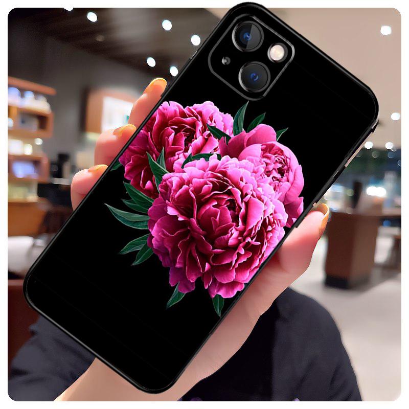 Elegant Pink Purple Peony Flower Case For iPhone 17 Pro Max 15 14 13 11 12 16 Pro Max mini 15 16 Plus 16e 17 Air Phone Cover