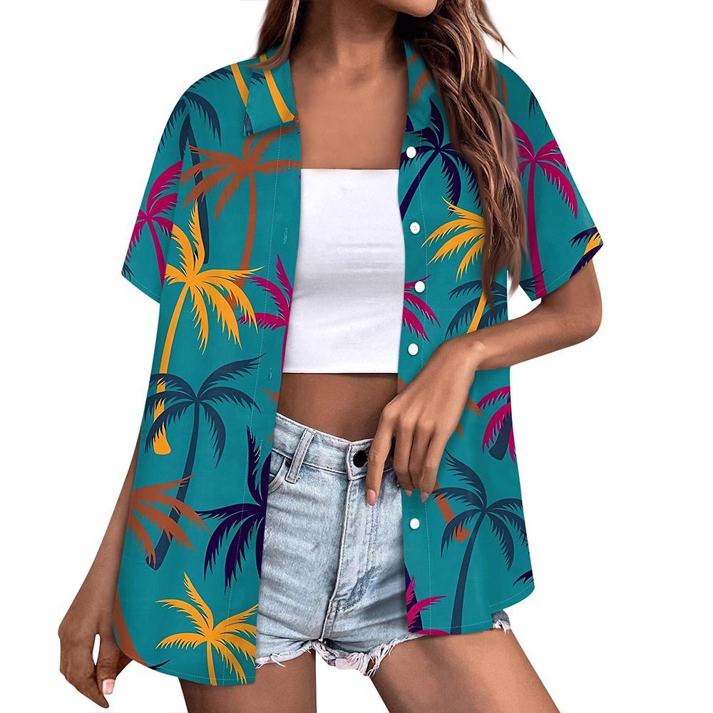 Stile Hawaiano Stampa 3D Monopetto Donna Camicia Hawaiana Moda Collo a Revers T-Shirt Estiva Manica Corta Donna