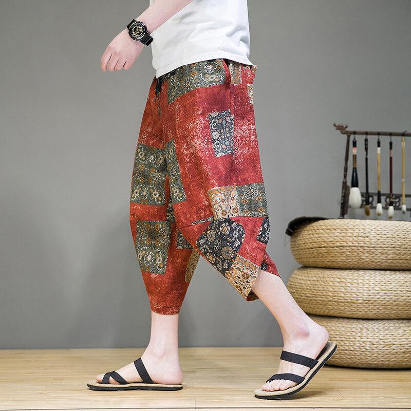 Guofeng casual cropped pants men's new new Chinese cropped pants Chinese style medium pants ethnic style sweatpants men's