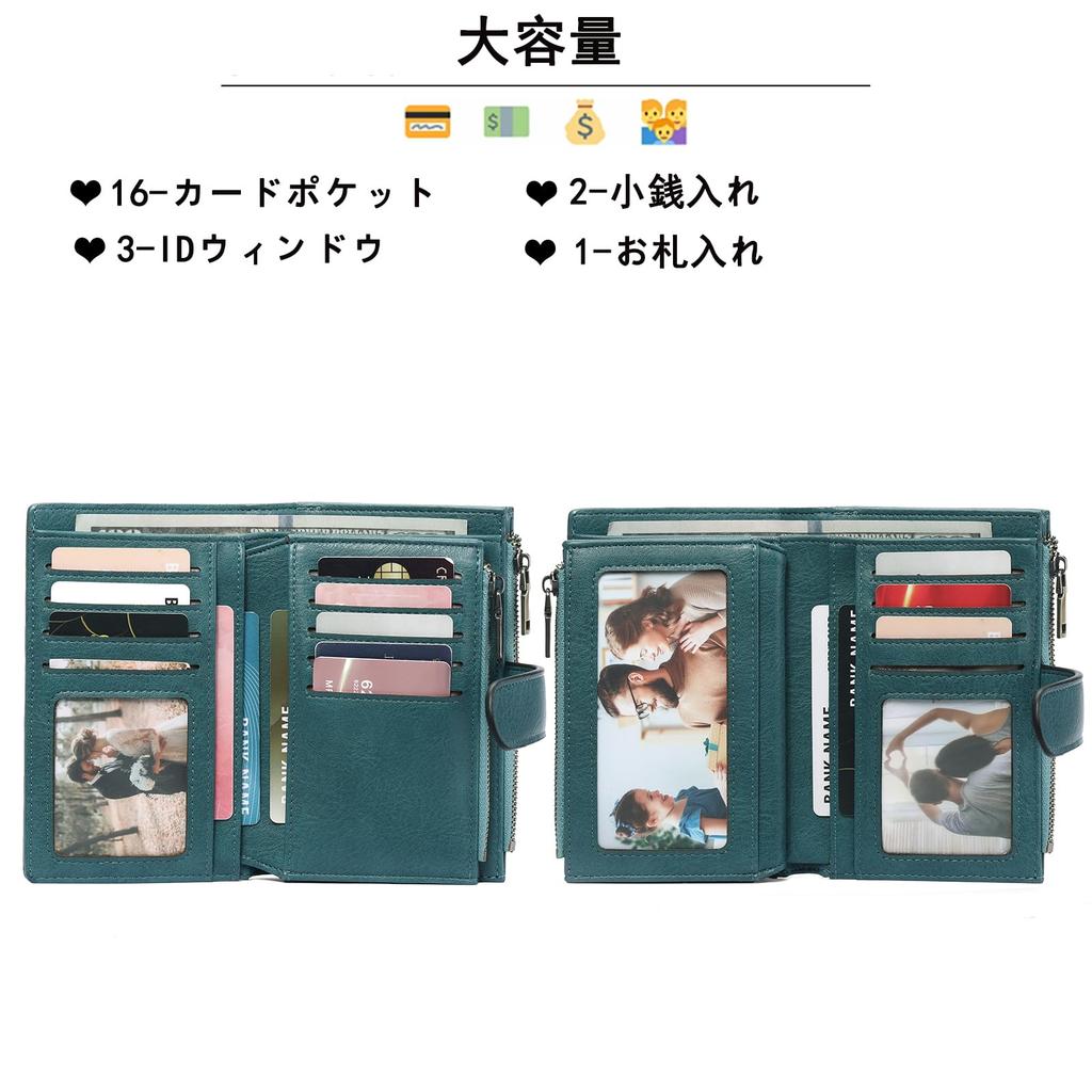 RNIEGA Bifold Wallet, Genuine Leather, Lightweight, Large Capacity, Folding Wallet, Women's Wallet, Skimming Protection, Coin Purse, Card Case,