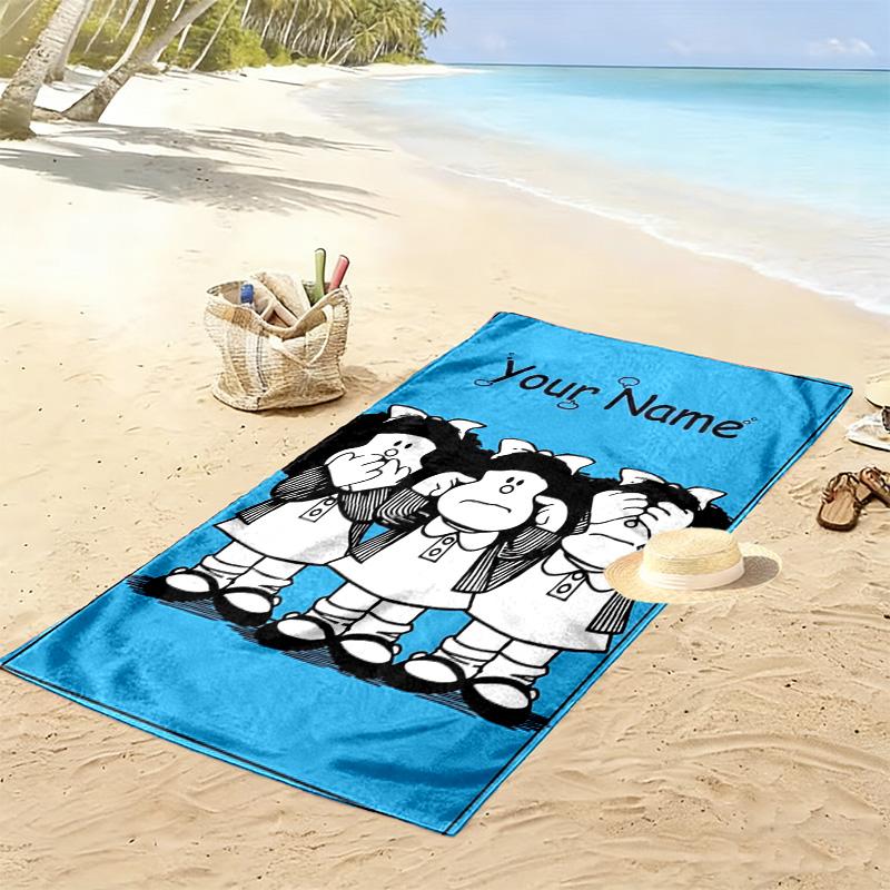 Name Custom Mafalda Print Beach Towel, Large Soft Quick Dry Towel for Beach Camping Swimming
