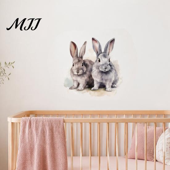 Healing Style Rabbit Wall Decoration Cartoon Sticker for Kids Room, Waterproof PVC Bunny Decal, Removable Animal Art Peel And Stick Decor Nursery