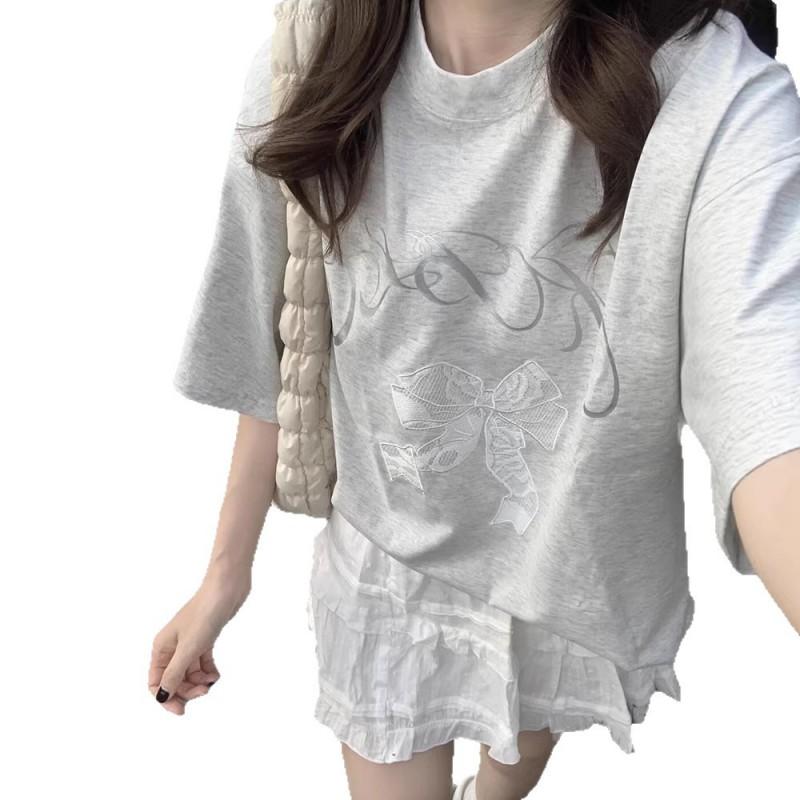 Plus Size Womens Oversized Cotton T-Shirt With Cartoon Print Loose Short Sleeve Top Casual Wear