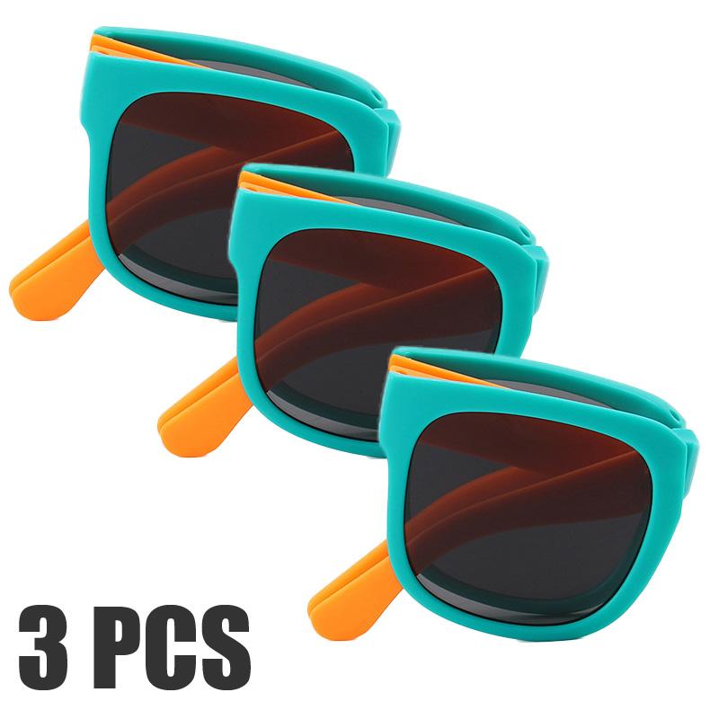 3PCS Foldable Pocket Sunglasses for Kids Boys Girls Outdoor Travel Goggle Shades Eyewear Square Frame UV Protection Sun Glasses