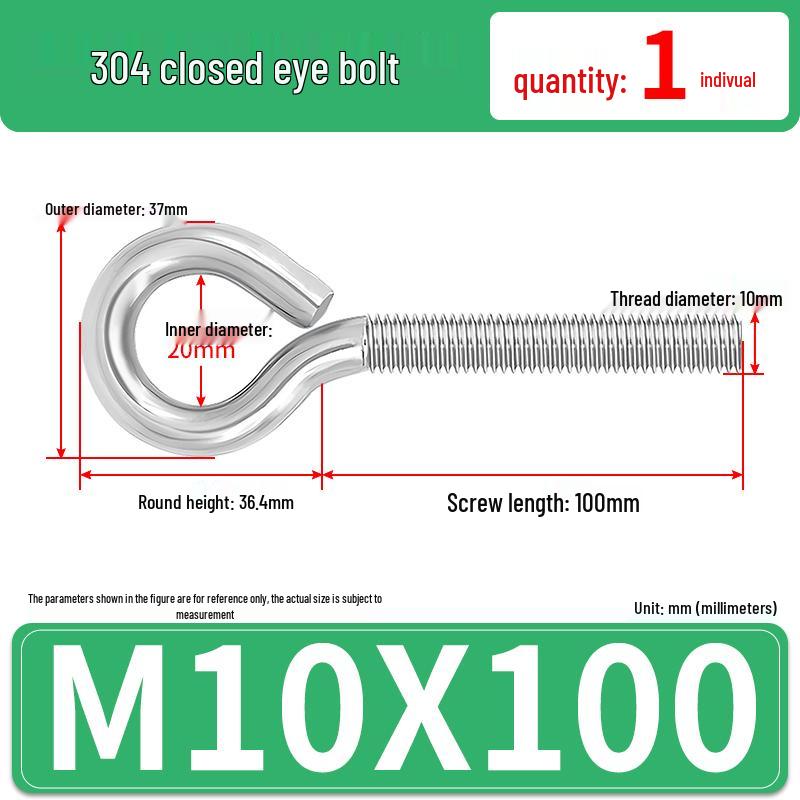 304 Stainless Steel Eyebolt with Ring Hook – Machine Thread Closed Eye Bolt (M4 M5 M6 M8)