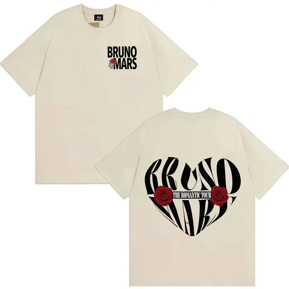 

Singer Bruno Mars The Romantic Tour Heart Graphic Tshirt Mens Womens Double Sided Print Fans Casual Cotton Short Sleeve T-shirt XXXL