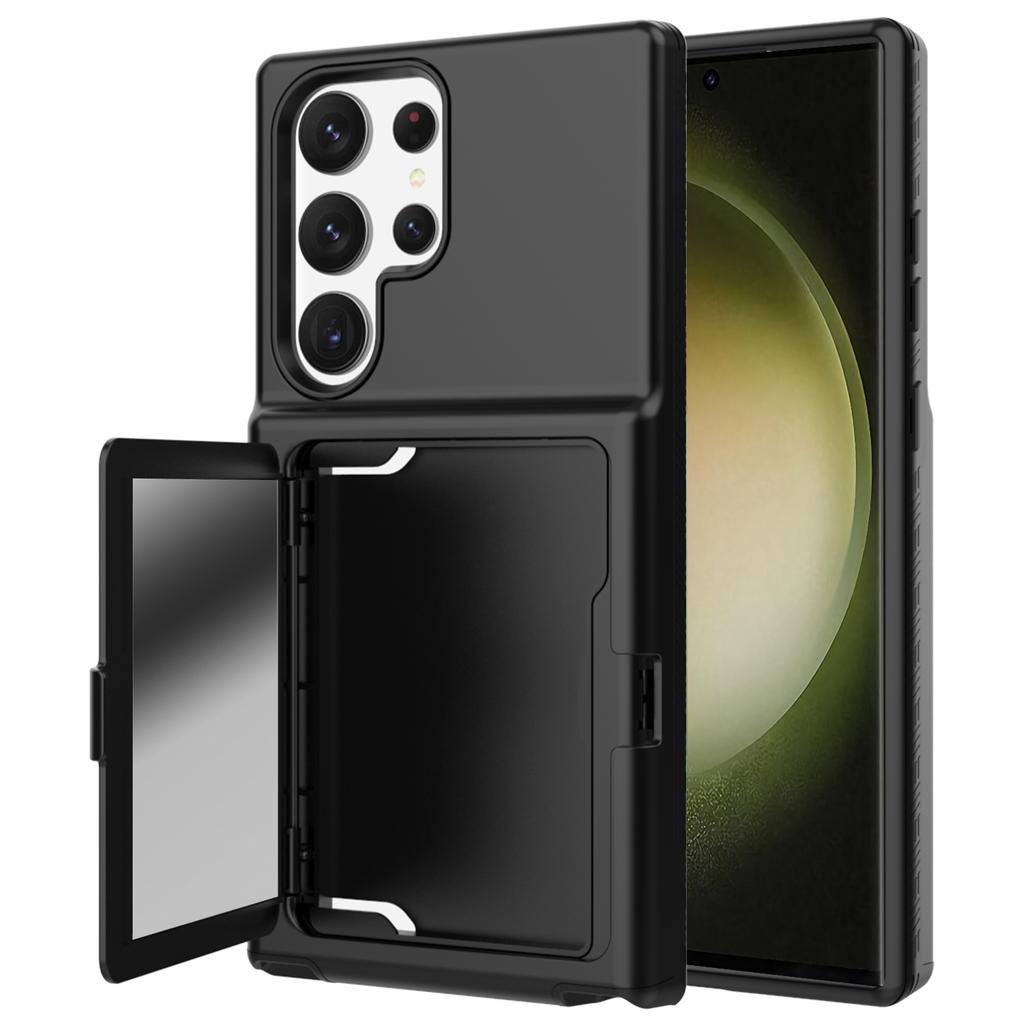 For Samsung Galaxy S23 Ultra Cardcase Series PC+TPU Phone Case Mirror Design Card Slots Kickstand Thickened Cover