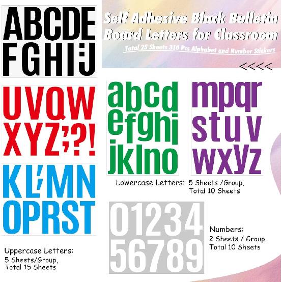 27 Sheets 310 Pieces Large Letter Stickers 4 Inch Alphabet Letter Self Adhesive Poster Letters and Numbers for Bulletin Boards Classroom