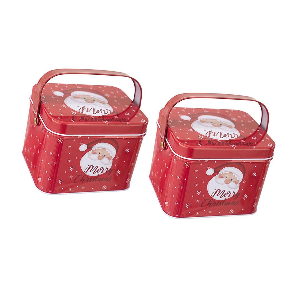 2pcs Christmas Candy Boxes with Handle Handheld Sweets Tins Portable Tinplate Candies Holders Sugar Storage Container