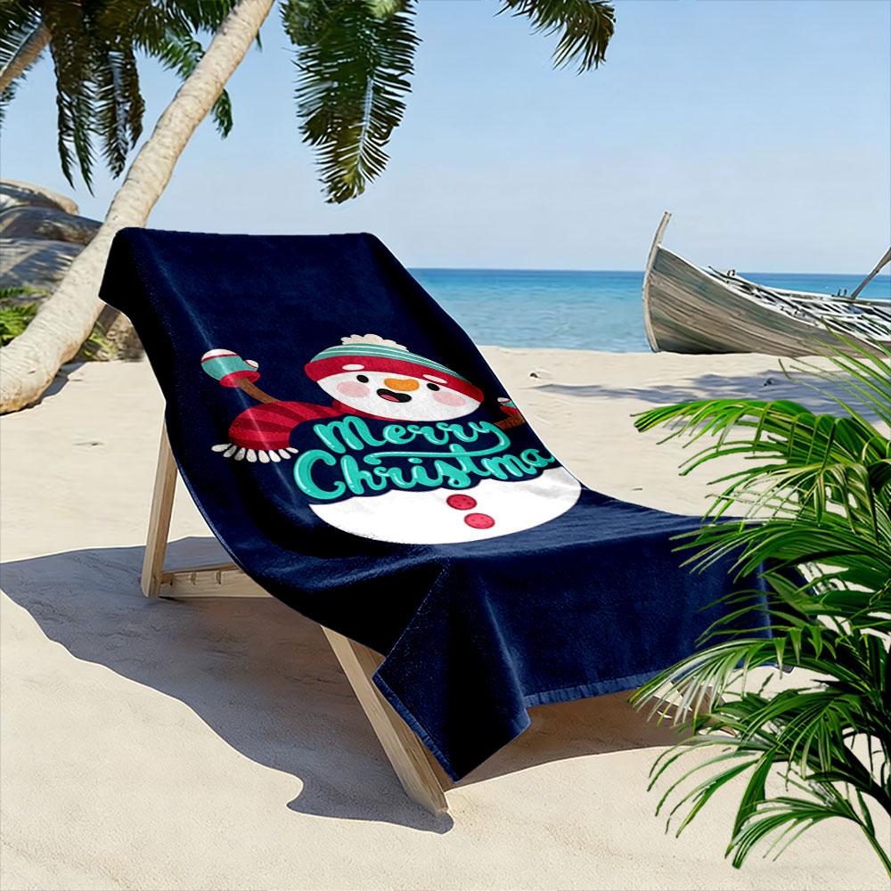 Joyful snowman celebration Print beach towel, quick drying, suitable for travel, outdoor sports, jogging, the beach and swimming, gift