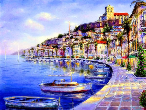 5d Diy Diamond Painting Seaside House Town Full Square/round Embroidery Mosaic Mountain Landscape Home Decor