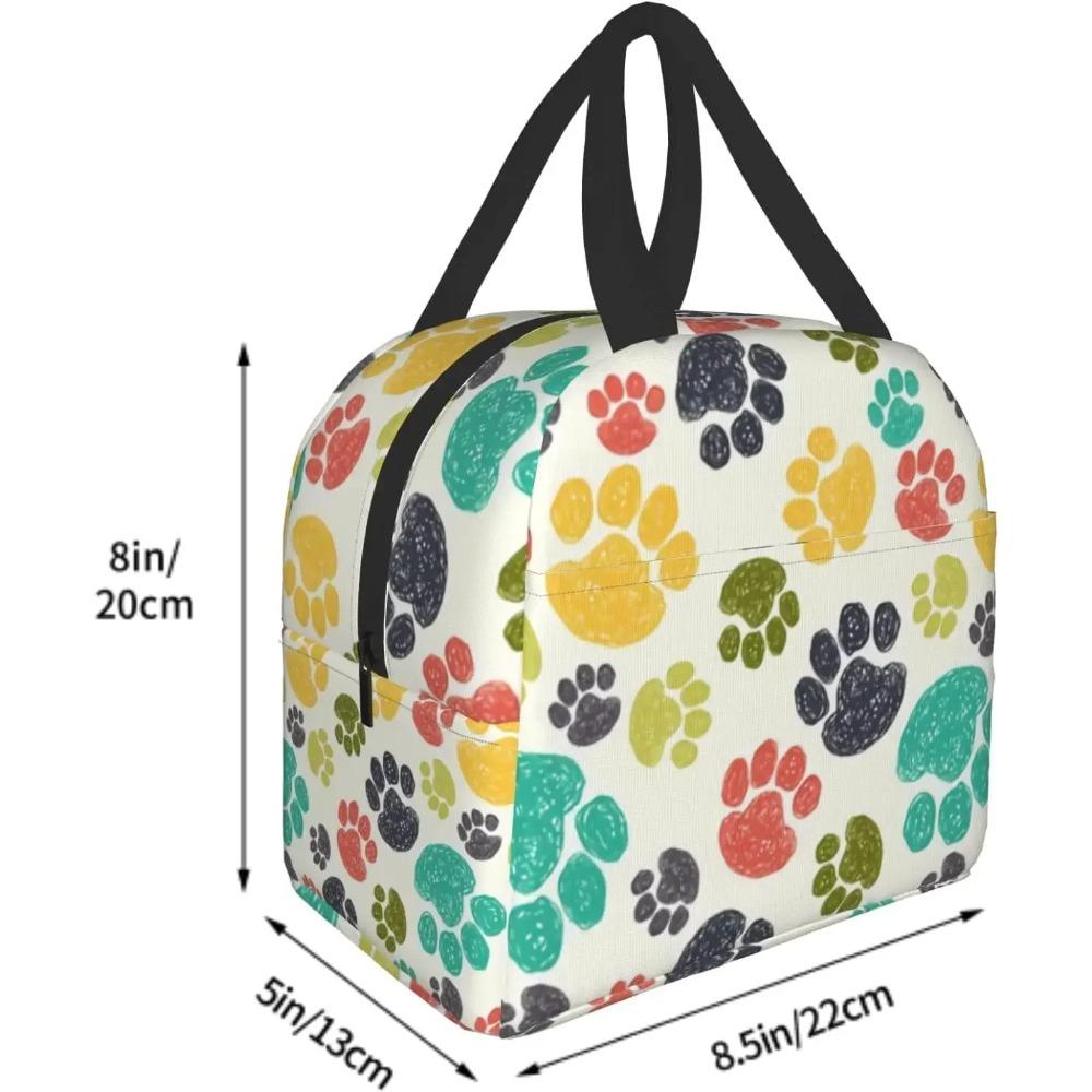 Cute Dog Paws Insulated Lunch Bag Colorful Hand Drawn Doodle Paw Prints Lunch Box Dog Lovers Cooler Thermal Reusable Tote