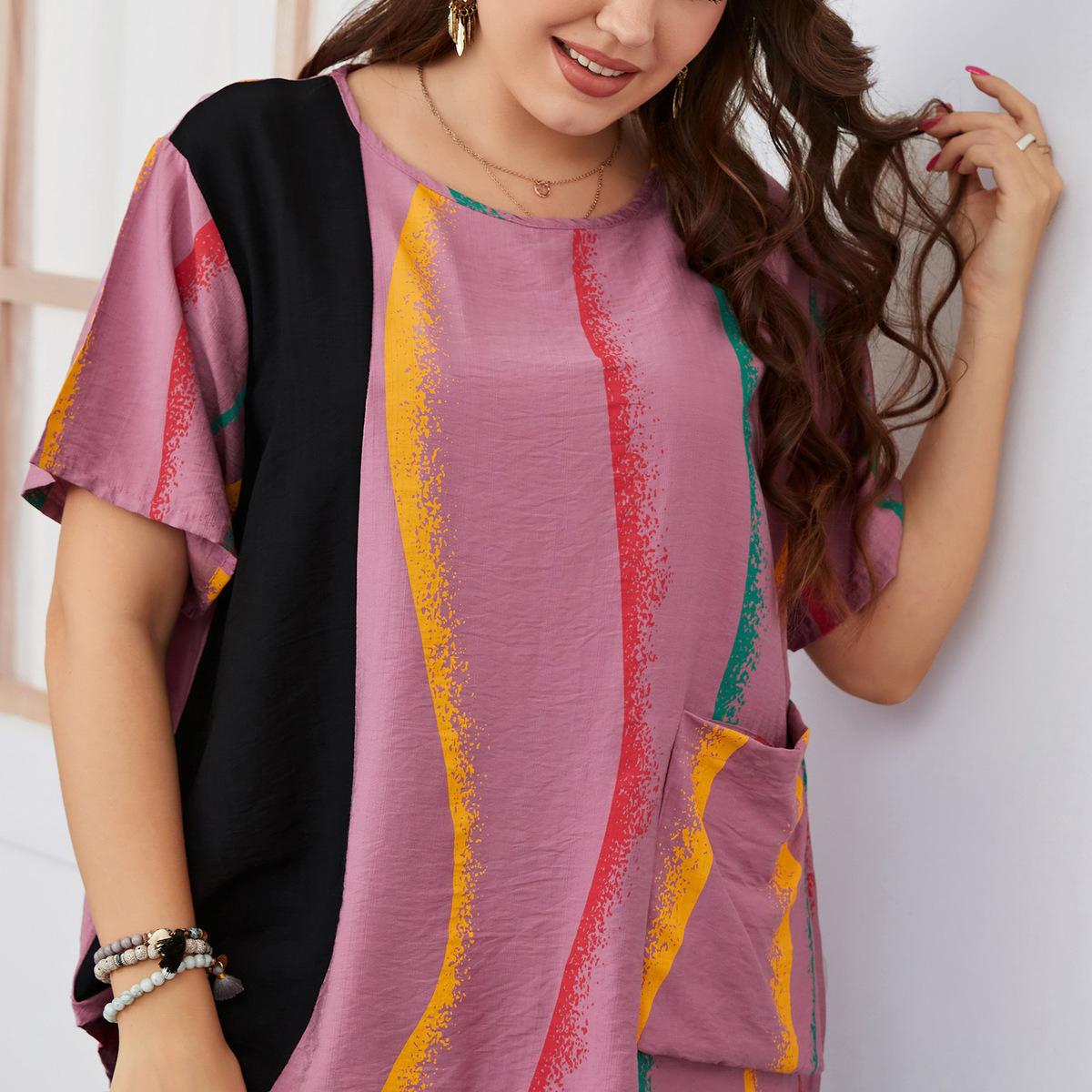 Женская летняя модная рубашка в полоску с принтом в стиле пэчворк и карманами — фото 10