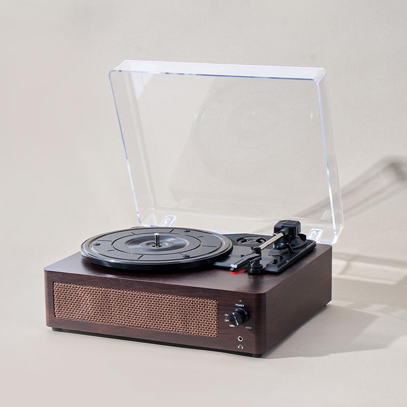 Bodový bezdrátový Bluetooth dřevěný retro fonograf s prachotěsným krytem - dárek k přehrávači vinylových desek