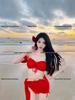 Mosricci Retro Red Bikini: Europe & US Celebrity Style, Sexy Two-Piece Swimsuit with Chest Pads for Women.