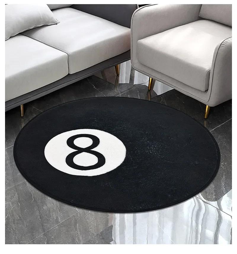 VIKAMA Billiards Challenge Carpet Black 8-Ball Imitation Cashmere Home Round Decorative Rug For Game Room And Fun Learning Space