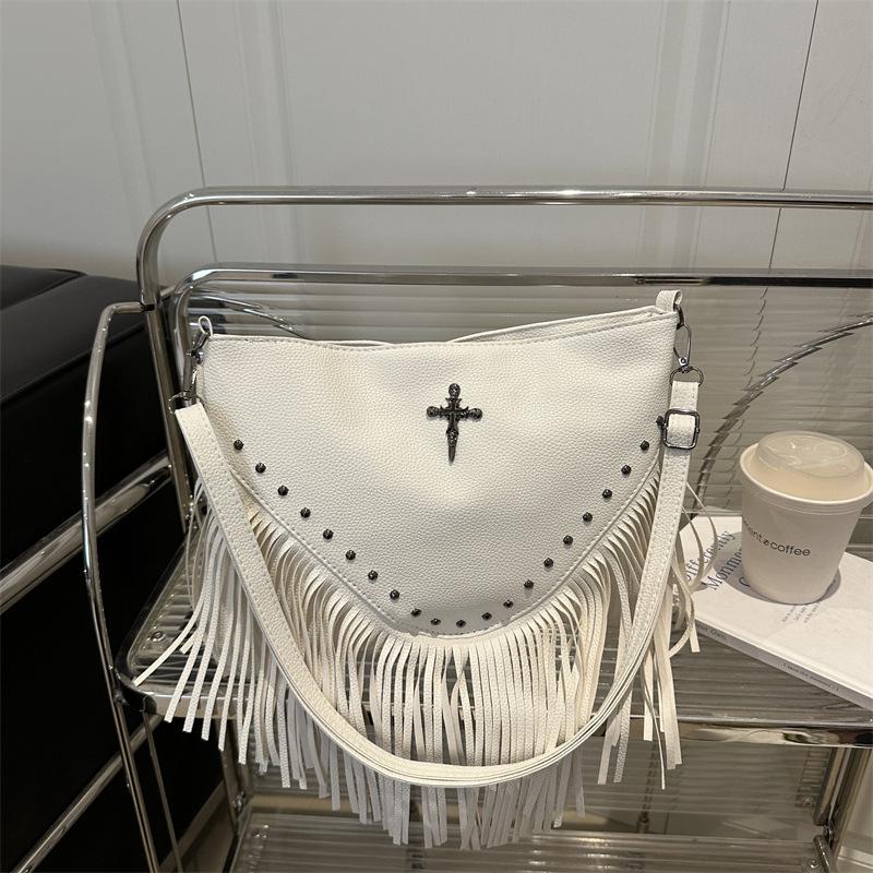 2505 spring and summer season new fashion rivet soft leather trendy casual rivet fringed bag single shoulder oblique span bag women's bag