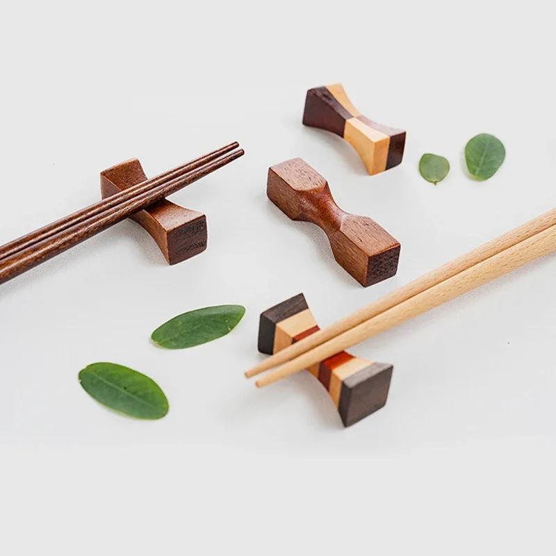 Japanese Style Chopsticks Holder Vintage Wooden Chopsticks Stand Rest Decorative Rack Dining Table Tableware Accessories