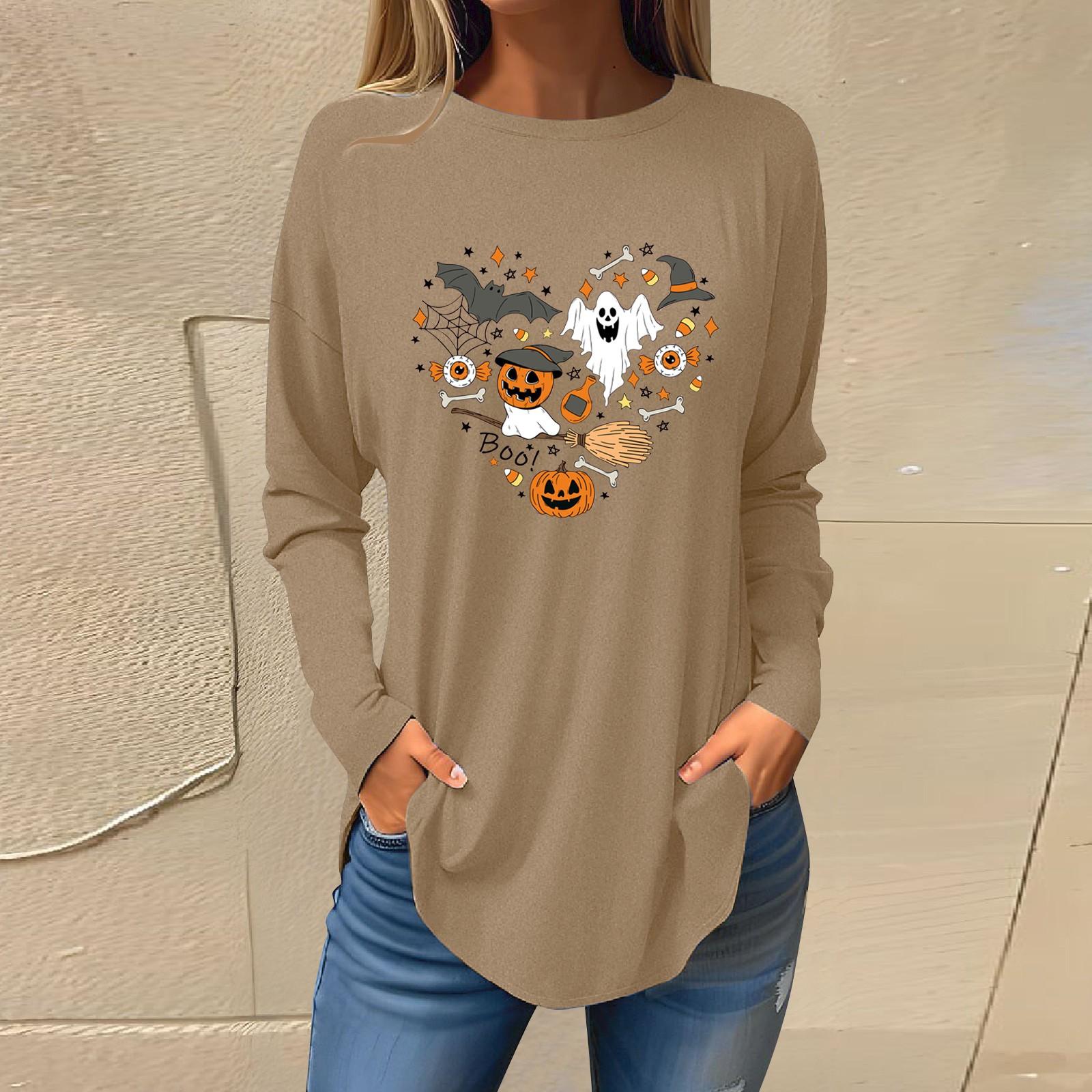 

Tee Shirts For Women Fall Casual Long Sleeve Shirts Sweatshirt Retro Printing Top Pullover XL