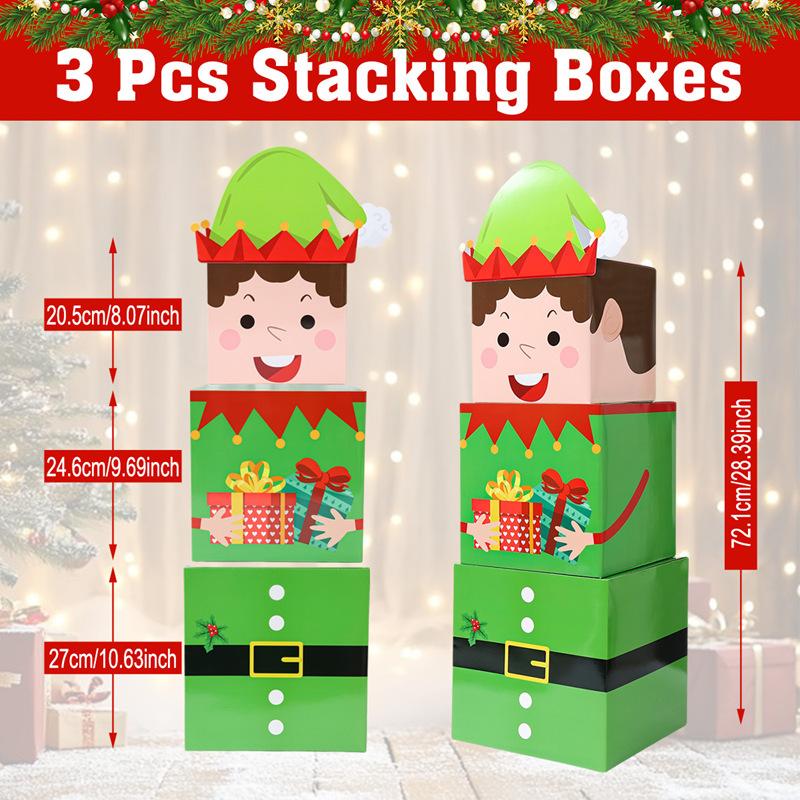 3pcs Christmas Snowman Stacking Boxes Merry Christmas Party Decoration 2026 Xmas Stacking Boxes Navidad Natal New Year Gift 2026