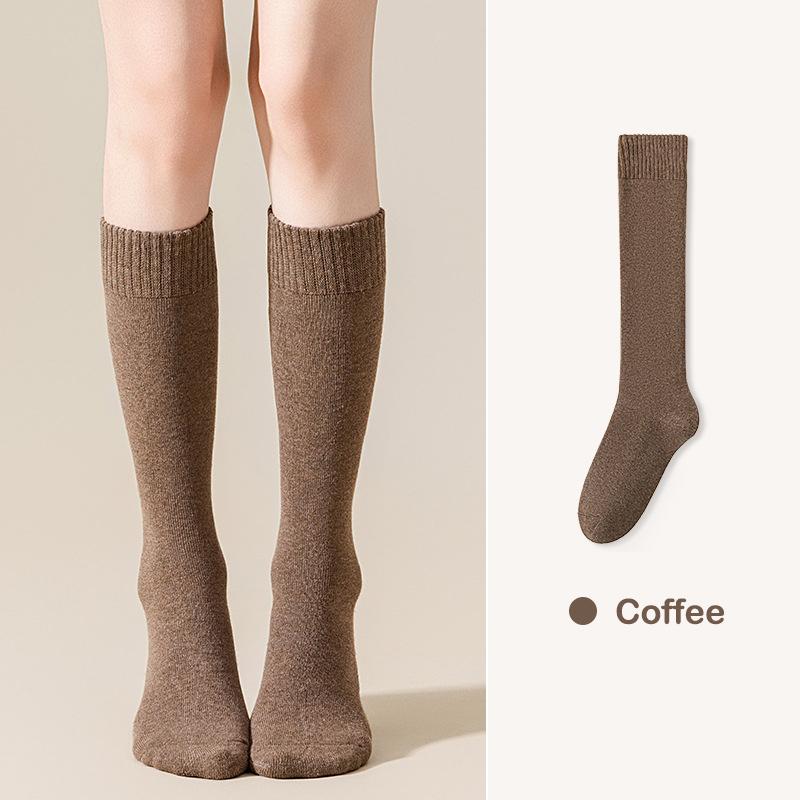 Calcetines largos y cálidos de invierno para mujer, de tubo grueso y alto, por encima de la rodilla, hasta la rodilla, de rizo, de color liso, gruesos, hasta la pantorrilla