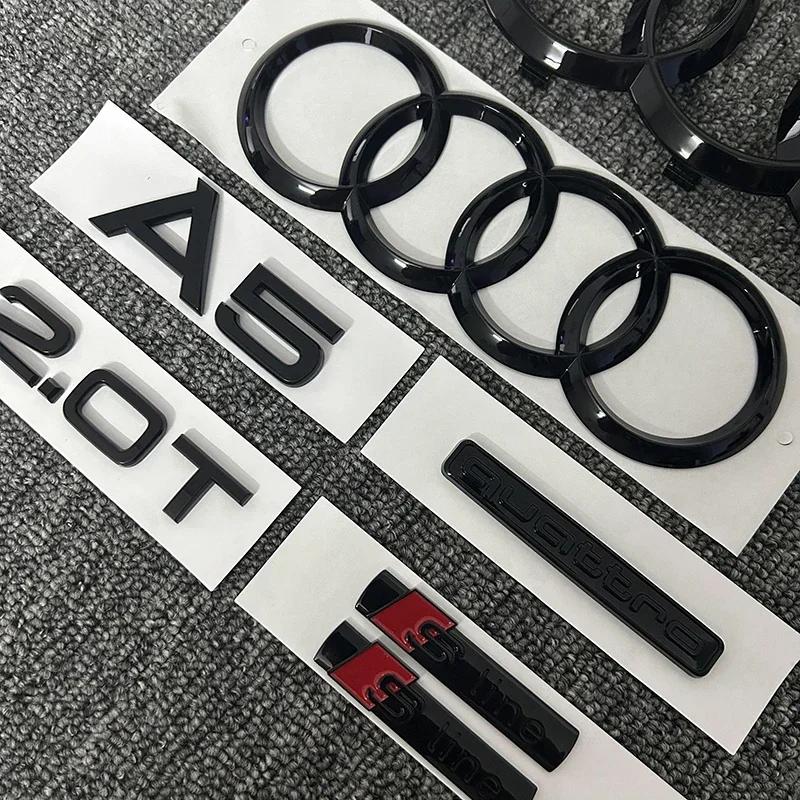 2PCS 4Ring logo ABS Black Car Hood Front Grill Rear Trunk Emblem Sticker 1P A5 1P Quarrto 1P 2.0T 2P Sline For q2 A5 2010-2019