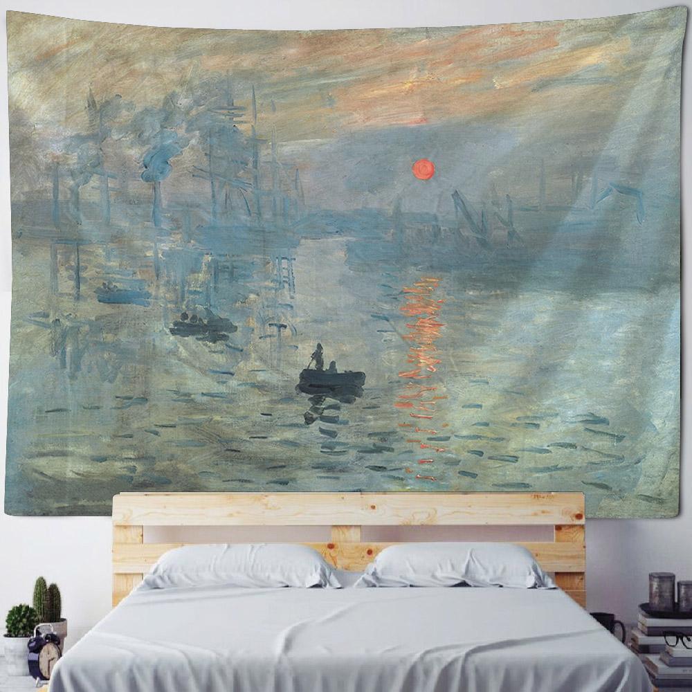 French Monet Oil Painting Tapestry Home Landscape Painting Art Wall Hanging Room Decoration Yoga Mat Sofa Blanket Bed Sheet