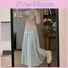 Spring 2025 Damooa Sweet Slim Fit Cream Plaid Skirt Suit With Ties For Women