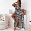 Women's Sexy Leopard Print Midi Dress, Spaghetti Strap with 1/2 Sleeves, European American Style Casual Evening Party Dress for Women
