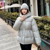 Casual down cotton clothes warm medium and long hooded waist drawstring jacket women's cotton-padded jacket