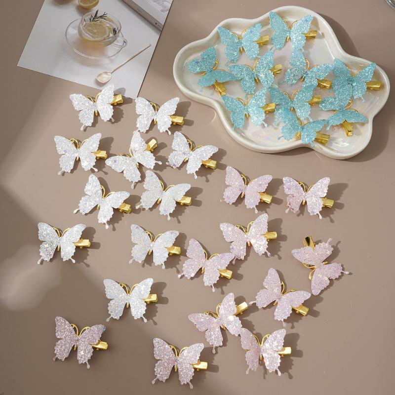 Lovely Glitter Butterfly Hair Clips Non Slip Durable Hair Pins for Little Girls Birthday Party Favor Daily Wear