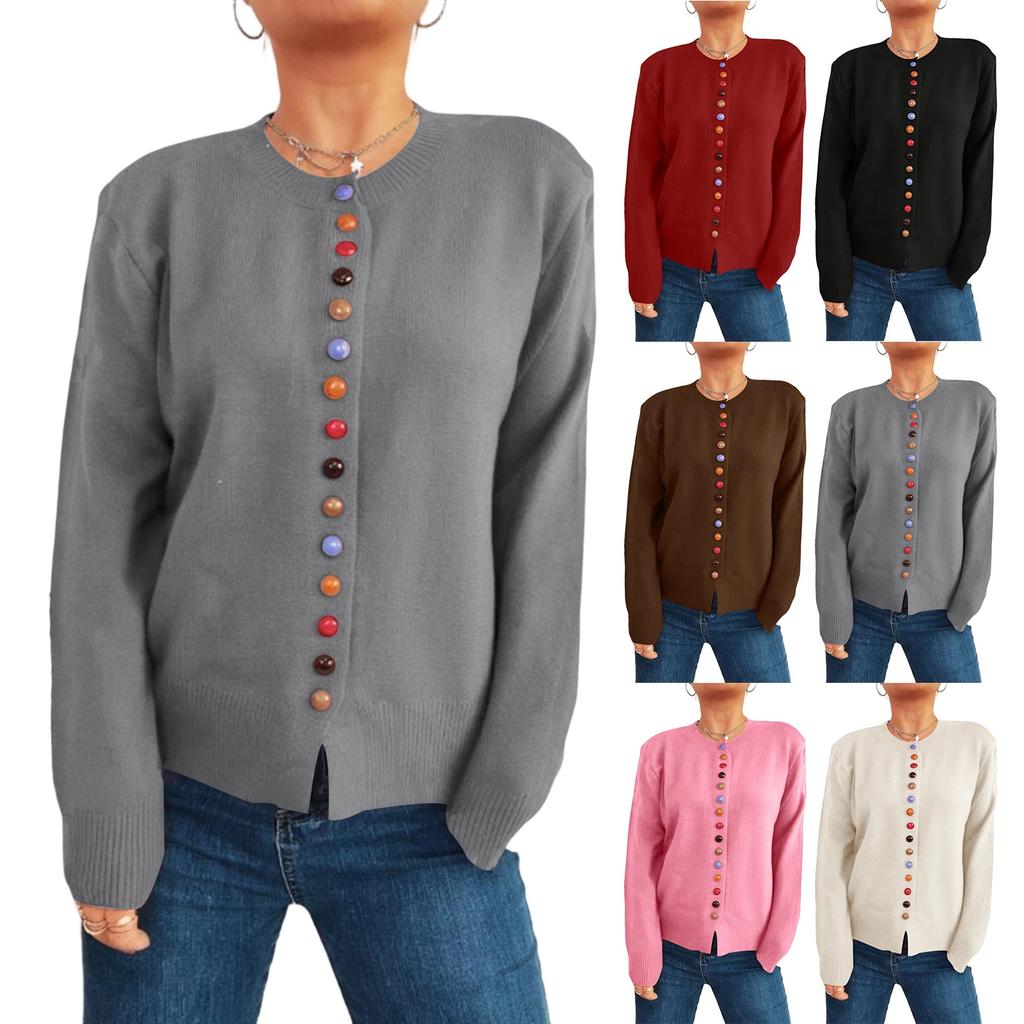 Women's Colorful Button Single-Breasted Knitted Cardigan Sweater Jacket