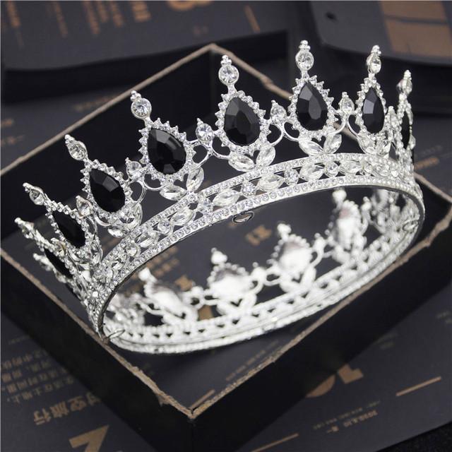 Teardrop Rhinestone Circle Princess Round Metal Crown Queen King Birthday Cake Tiaras Hair Jewelry Party Wedding Head Ornaments