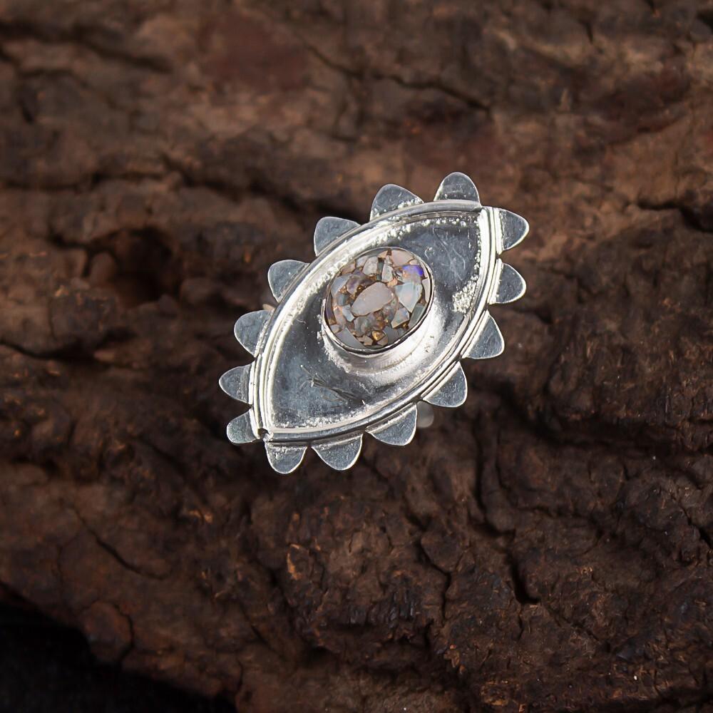 Ethiopian Copper Turquoise Gemstone 925 Sterling Silver Jewelry Handcrafted Ring RR-6-23