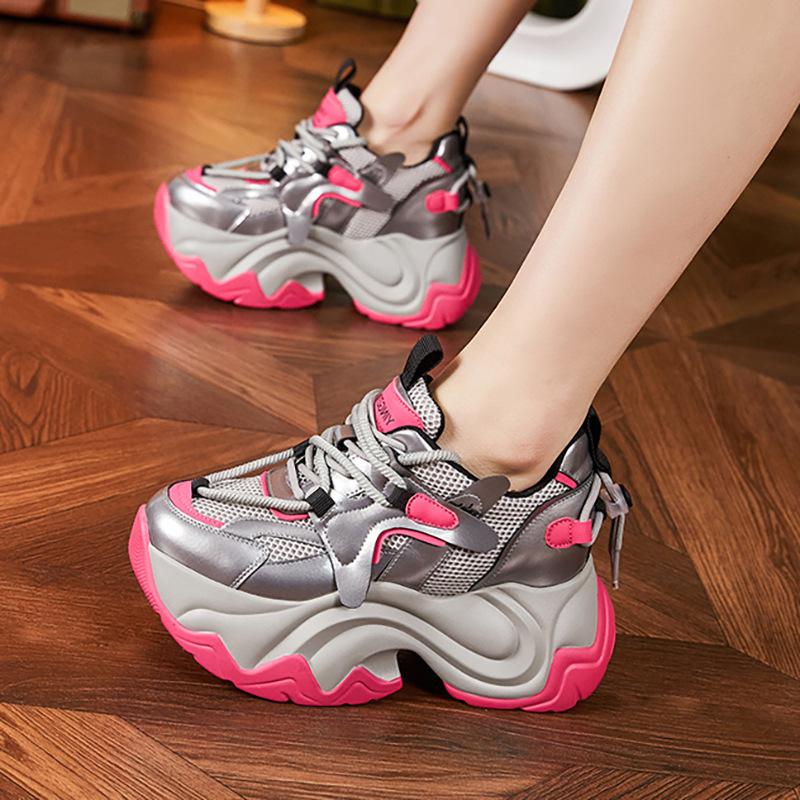 Thick-soled dad shoes women's 2025 spring and autumn new breathable casual shoes popular versatile muffin bottom heightening women's shoes tide