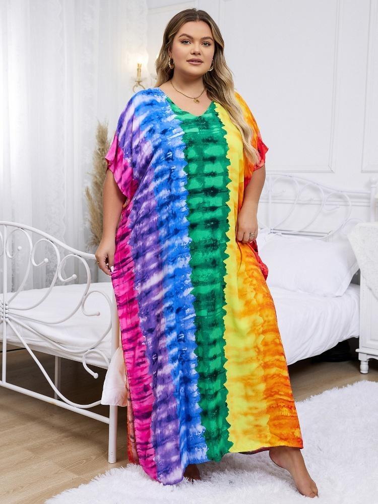 Bohemian Long Dress Women Robe Colorful Classy Lounge Wear House Dress Beach Wrap Outfit Relaxed Fresh Q1546