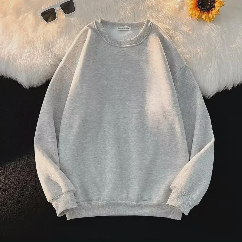 Unisex Round Neck Plush Sweatshirt: White, Long Sleeve, Hoodless, Loose Fit, Trendy and Casual.